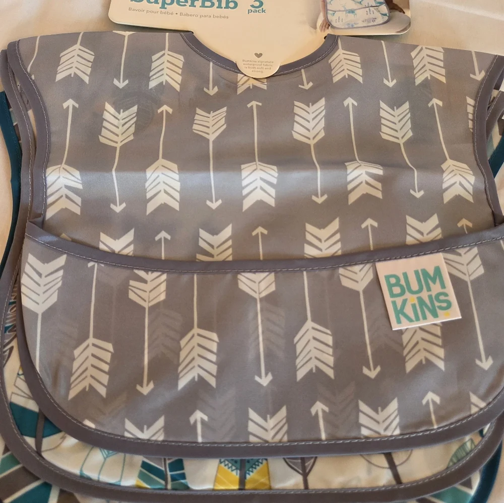 Bumkins SuperBib 3-Pack Ages 6-24 Months Feathers & Arrows NWT